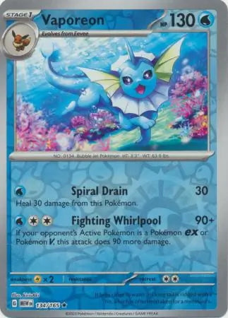 151 Set Vaporeon #134/165 reverse holo