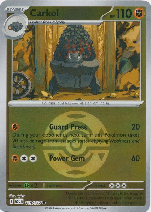 Ascended Heroes Carkol #119/217 Pokeball Reverse Holo