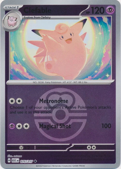 Ascended Heroes Clefable #075/217 Pokeball Reverse Holo