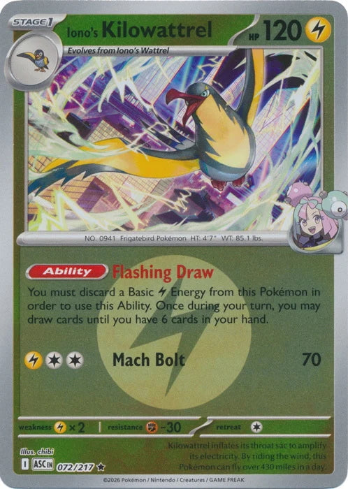 Ascended Heroes Iono’s Kilowattrel #072/217 Reverse Holo