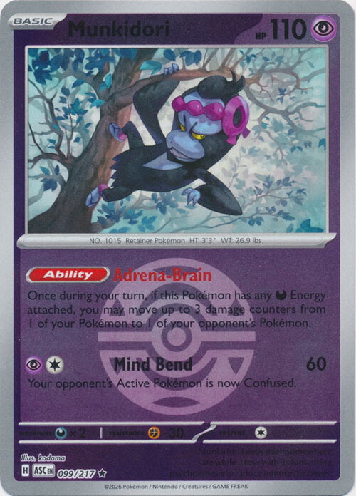 Ascended Heroes Munkidori #099/217 Pokeball Reverse Holo