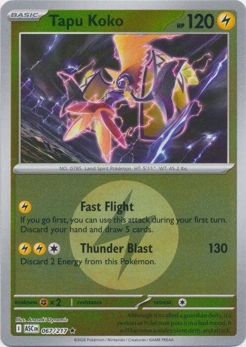Ascended Heroes Tapu Koko #067/217 Reverse Holo