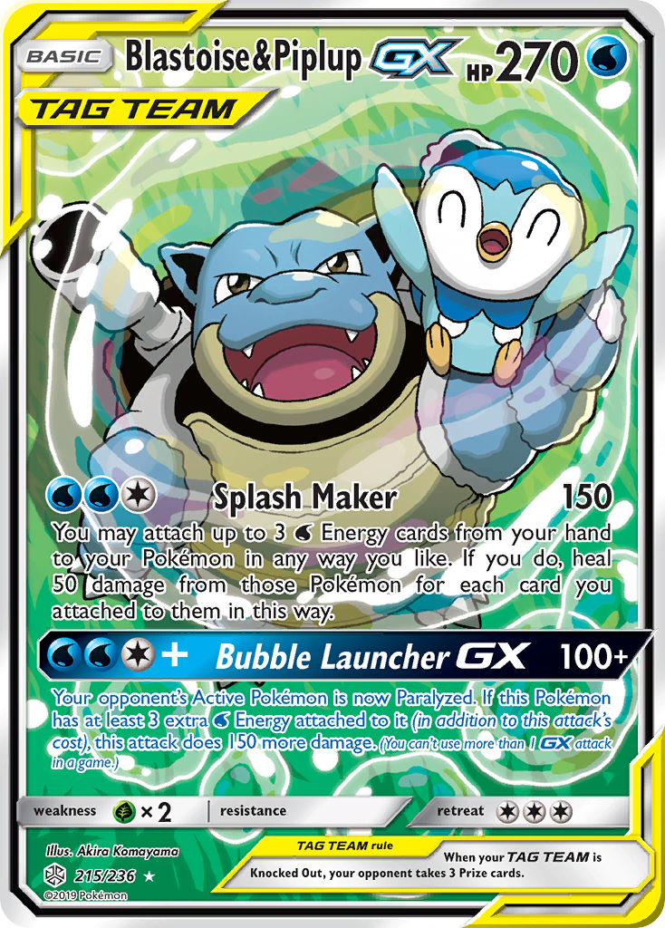 Cosmic Eclipse Blastoise & Piplup GX #215/236