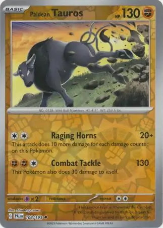 Paldea Evolved Paldean Tauros #108/193 reverse holo