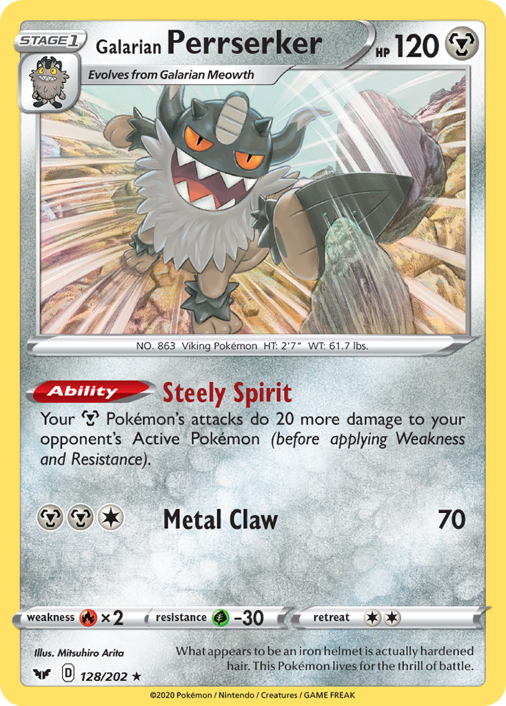 Sword & Shield Holo Galarian Perrserker #128/202