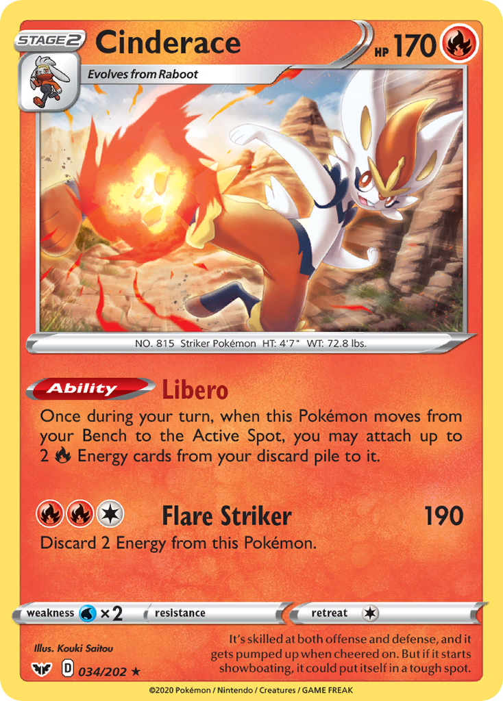 Sword & Shield Non - Holo Cinderace #34/202