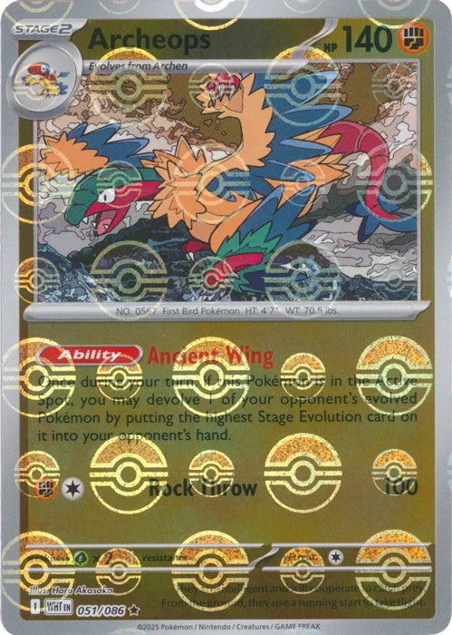 White Flare Archeops #51/86 Pokeball Holo