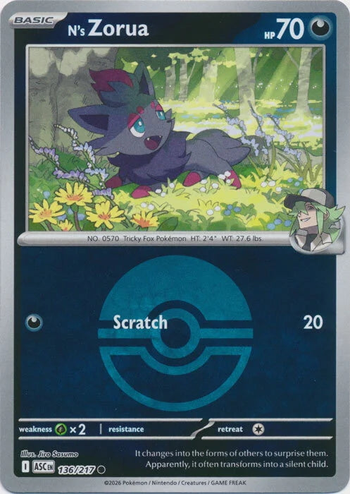 Ascended Heroes N’s Zorua #136/217 Pokeball Reverse Holo