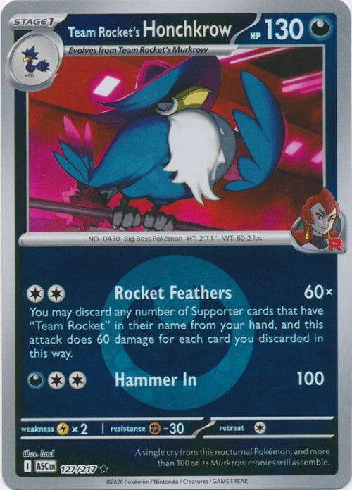 Ascended Heroes Team Rocket’s Honchkrow #127/217 Reverse Holo