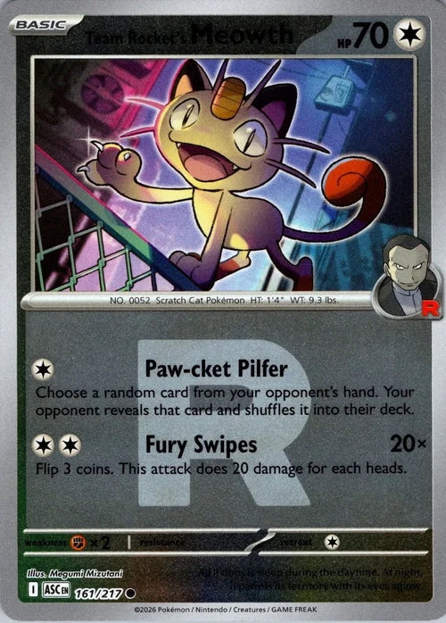 Ascended Heroes Team Rocket’s Meowth #161/217 Rocket Reverse Holo