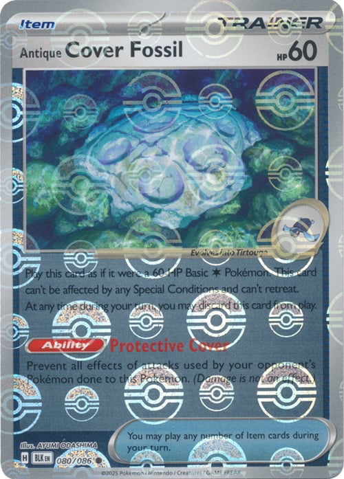 Black Bolt Antique Cover Fossil #80/86 Pokeball Holo