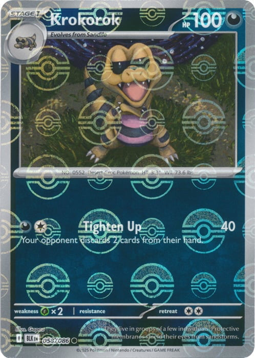 Black Bolt Krokorok #58/86 Pokeball Holo