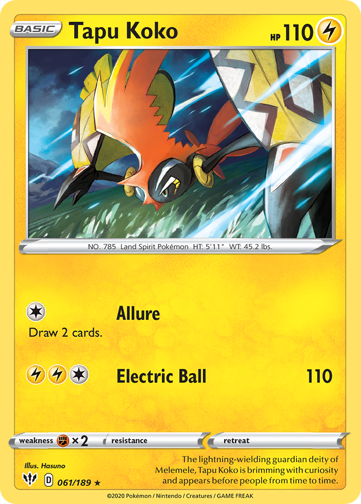 Darkness Ablaze Non - Holo Tapu Koko #61/189