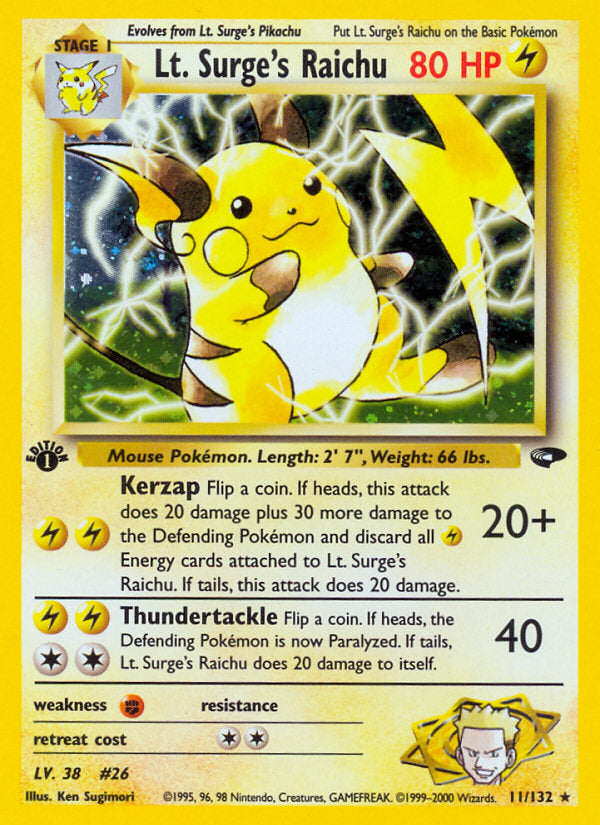 Gym Challenge Holo Lt. Surge's Raichu #11/132 first edition