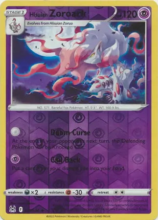 Lost Origin Hisuian Zoroark #76/196 reverse holo