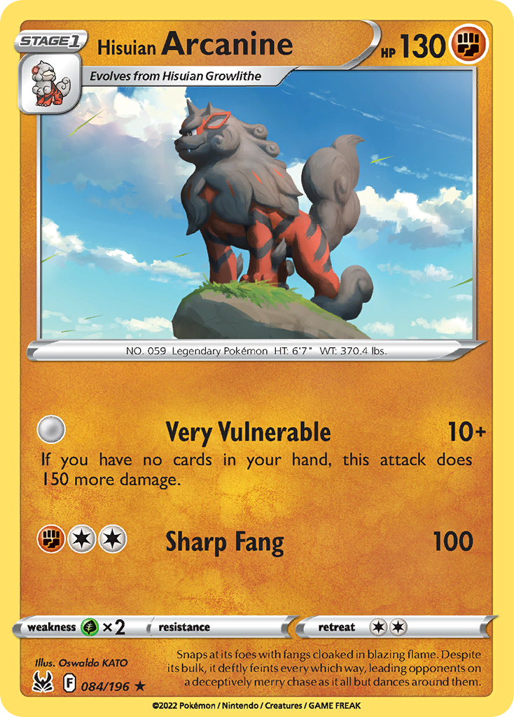 Lost Origin Non - Holo Hisuian Arcanine #84/196