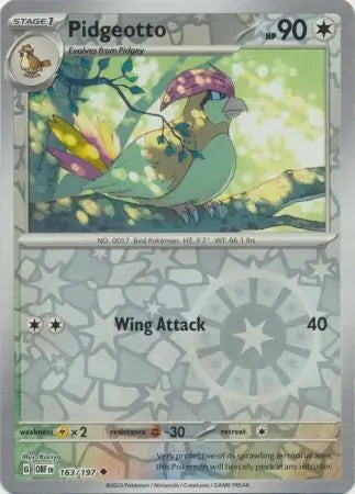 Obsidian Flames Pidgeotto #163/197 reverse holo
