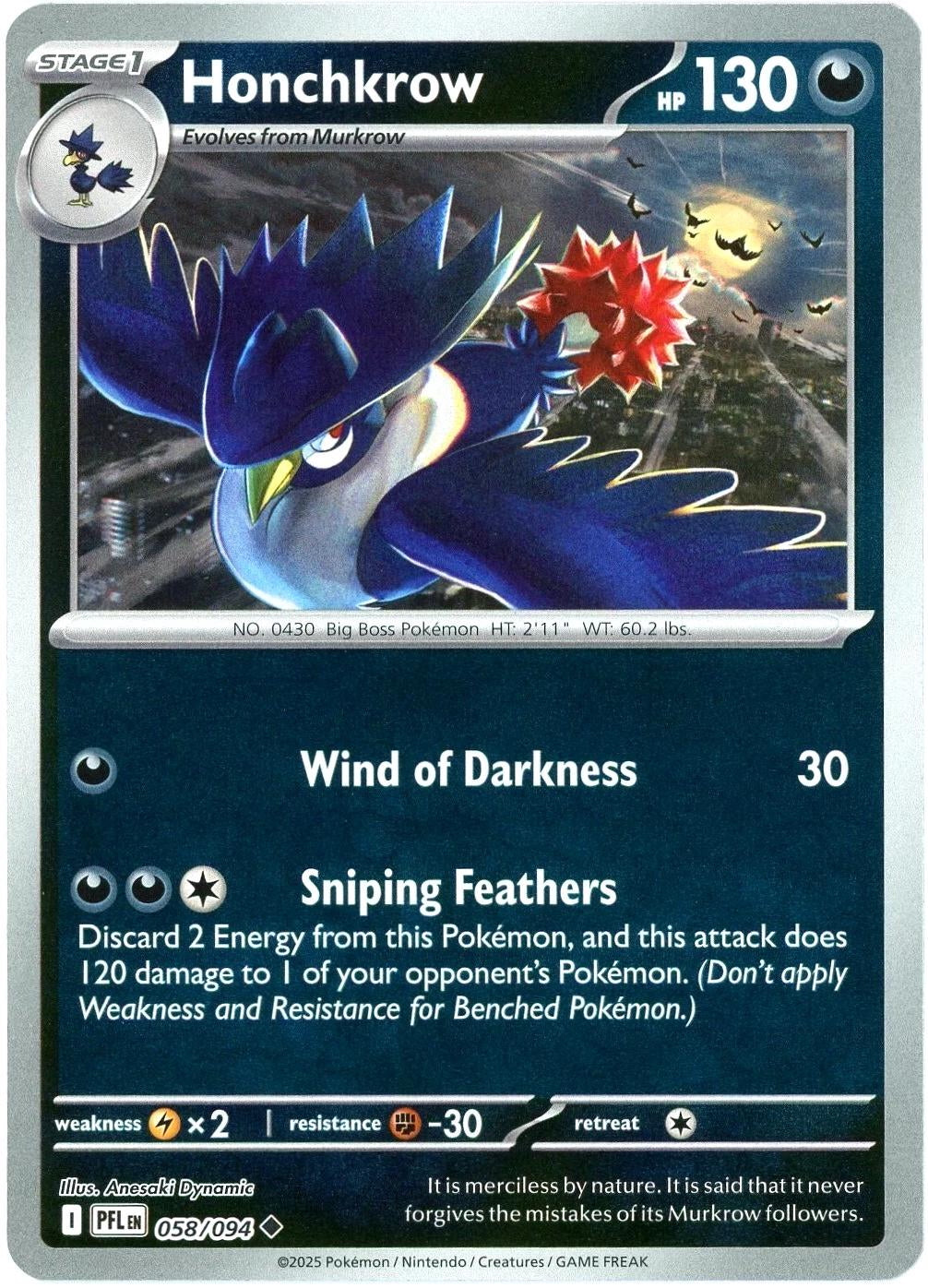 Phantasmal Flames Honchkrow #058/94 Reverse Holo