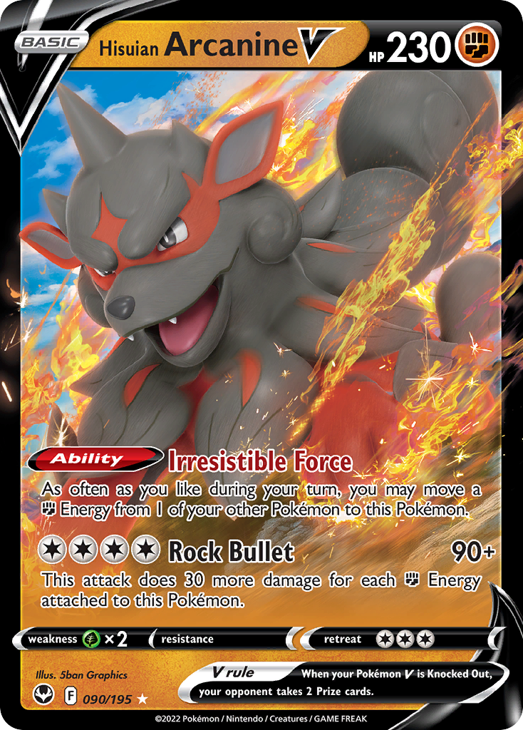 Silver Tempest Hisuian Arcanine V #90/195