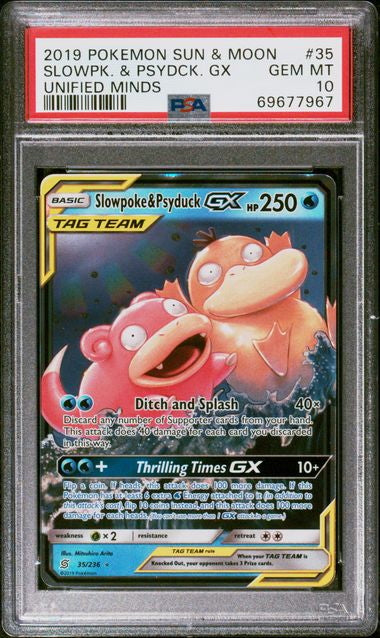 Slowpoke & Psyduck GX #35 PSA 10 – 2019 Pokémon Unified Minds front