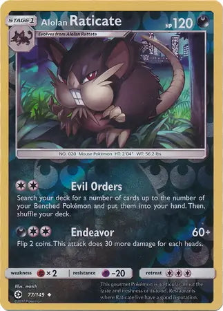 Sun & Moon Alolan Raticate #77/149 reverse holo