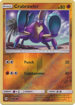 Sun & Moon Crabrawler #72/149 reverse holo