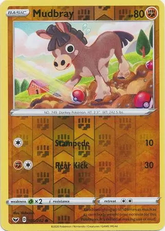 Sword & Shield Mudbray #105/202 reverse holo