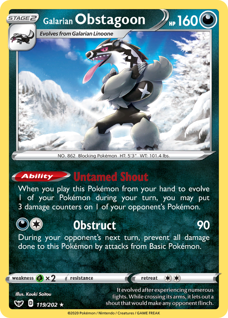 Sword & Shield Non - Holo Galarian Obstagoon #119/202