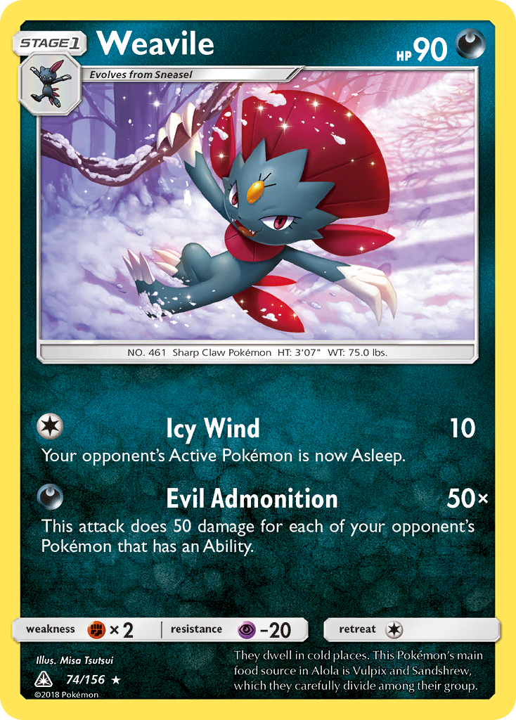 Ultra Prism Holo Weavile #74/156