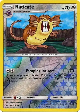 Unbroken Bonds Raticate #144/214 reverse holo