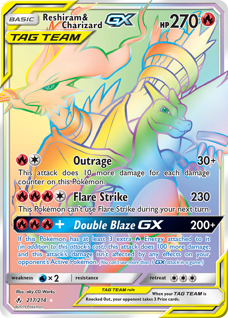 Unbroken Bonds Reshiram & Charizard GX #217/214