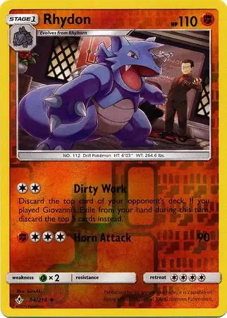 Unbroken Bonds Rhydon #94/214 reverse holo