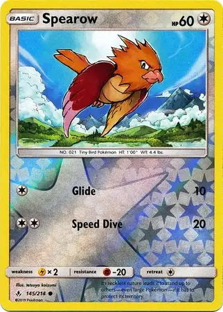 Unbroken Bonds Spearow #145/214 reverse holo