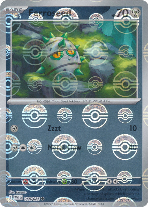White Flare Ferroseed #68/86 Pokeball Holo