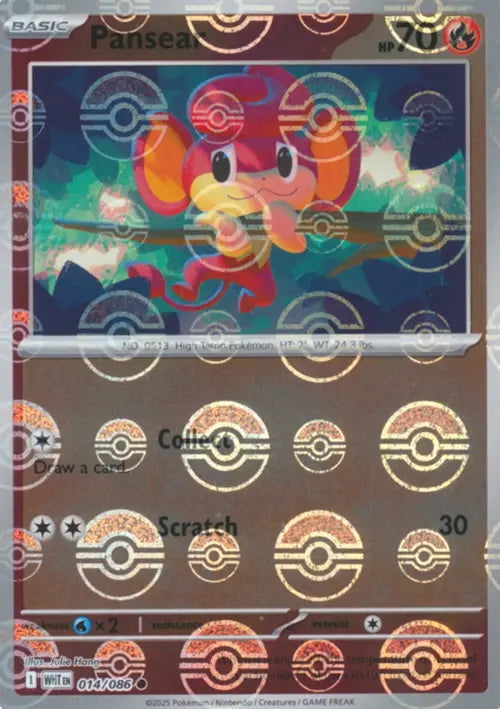 White Flare Pansear #14/86 Pokeball Holo
