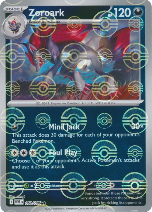 White Flare Zoroark #62/86 Pokeball Holo